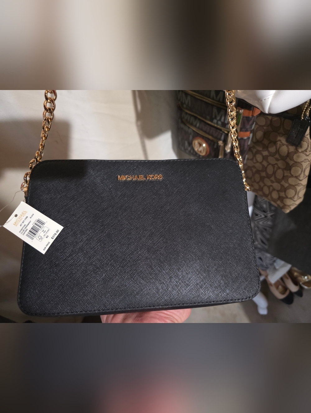 Michael Kors Black Crossbody with Gold Chain NWT